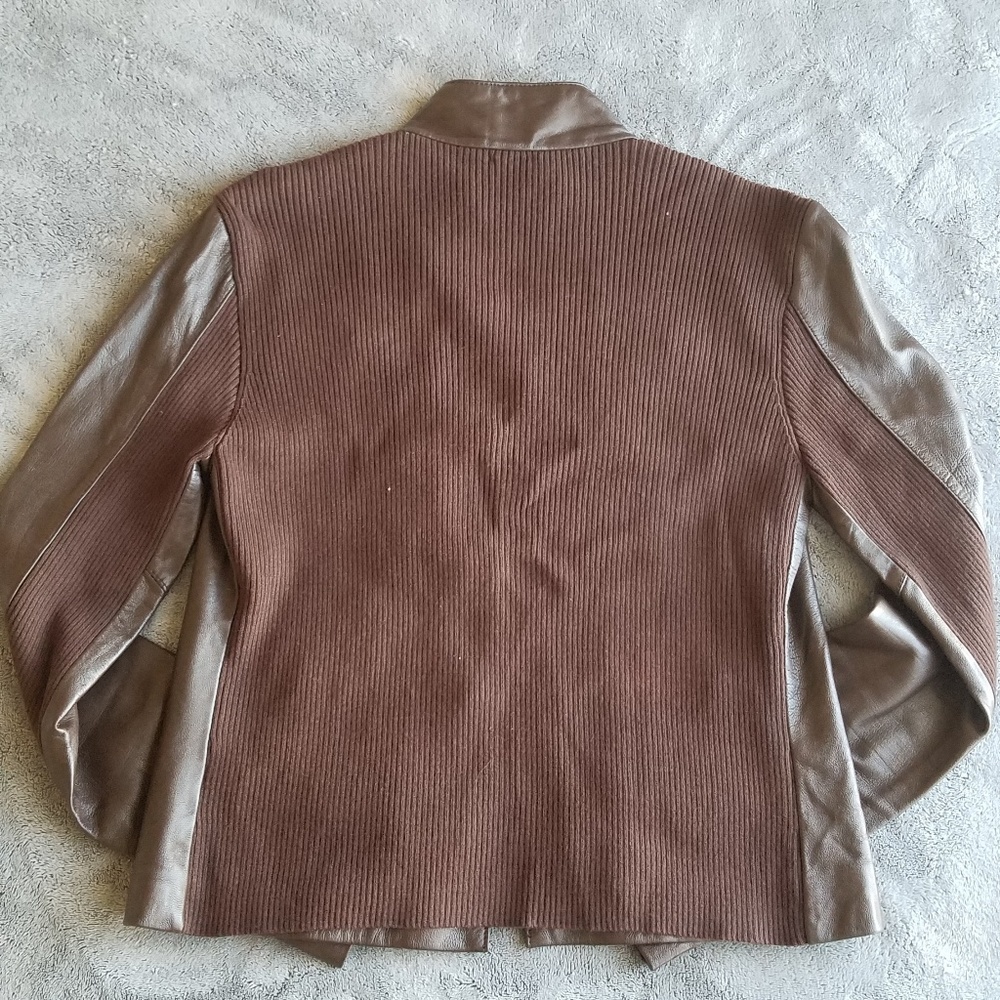 Vintage Leather Knit Button Up Brown Jacket - Picture 7 of 7